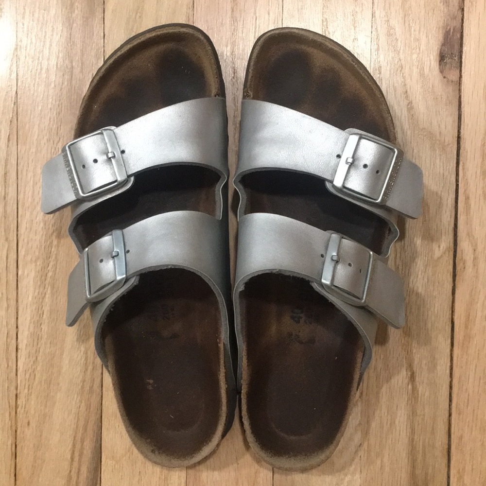 Silver Arizona soft footbed Birkenstock sandals